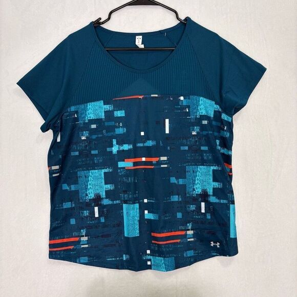 Under Armour Blue & Orange Patterned Short Sleeve Top Women's Size XL - Picture 1 of 14